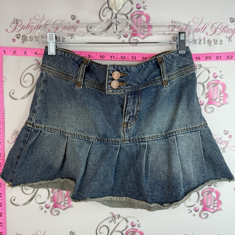 BDG skirt mini jean denim wash Y2K pleated Washed Blue Denim Pleated Mini Skirt